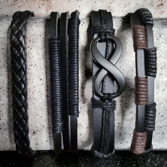 Unisex Leather Bracelet 4 Piece Set - Picture 6 of 7